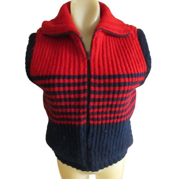 Medium Vintage Women's Knit Vest Jacket 1990's The Italian Mob Red/Blue Thick M - Picture 4 of 9